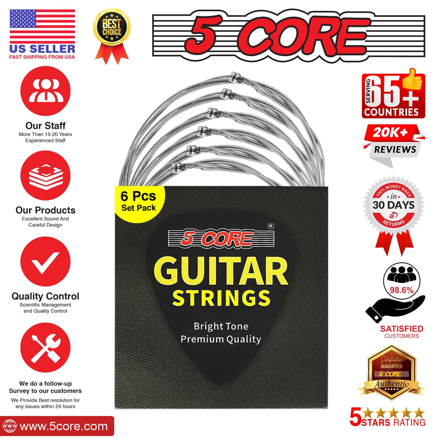5 Core Electric Guitar Strings for 6 String Guitars Nickel Plated