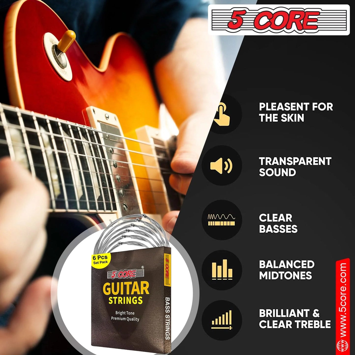 5Core Bass Electric Guitar Strings 0.045-.100 Gauge W Bright Tone for