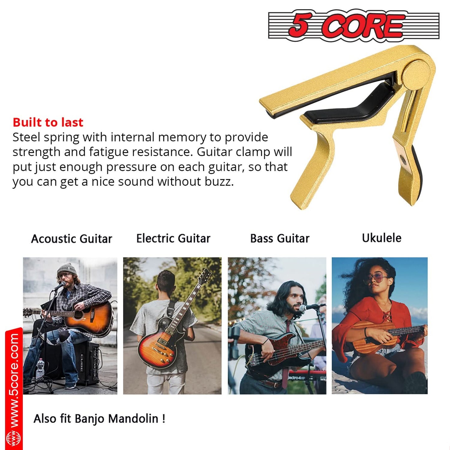 5Core Capo Acoustic Electric Guitar 6 String Kapo Clip For Banjo
