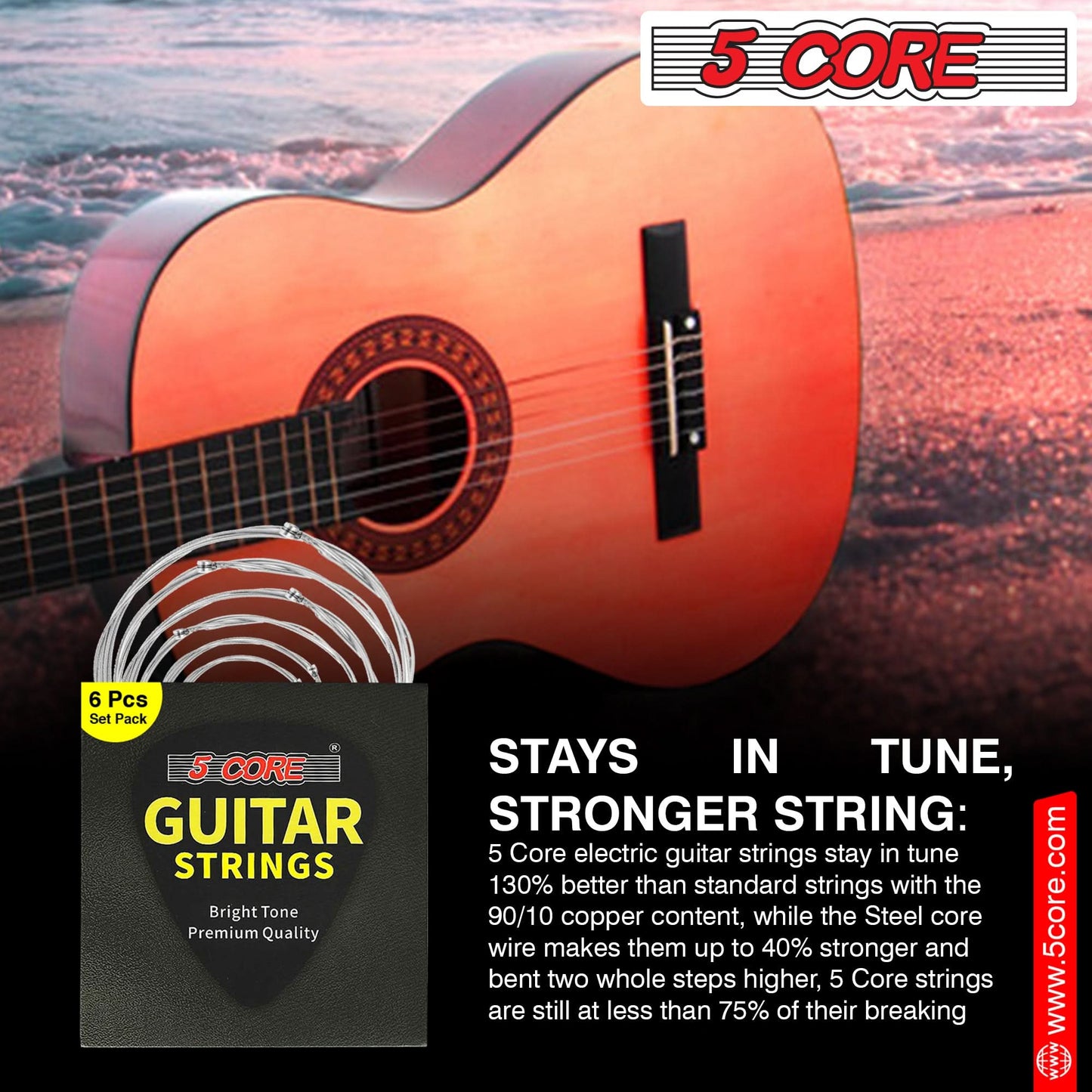 5 Core Acoustic Guitar 6 String Set Light Gauge Steel Carbon Core