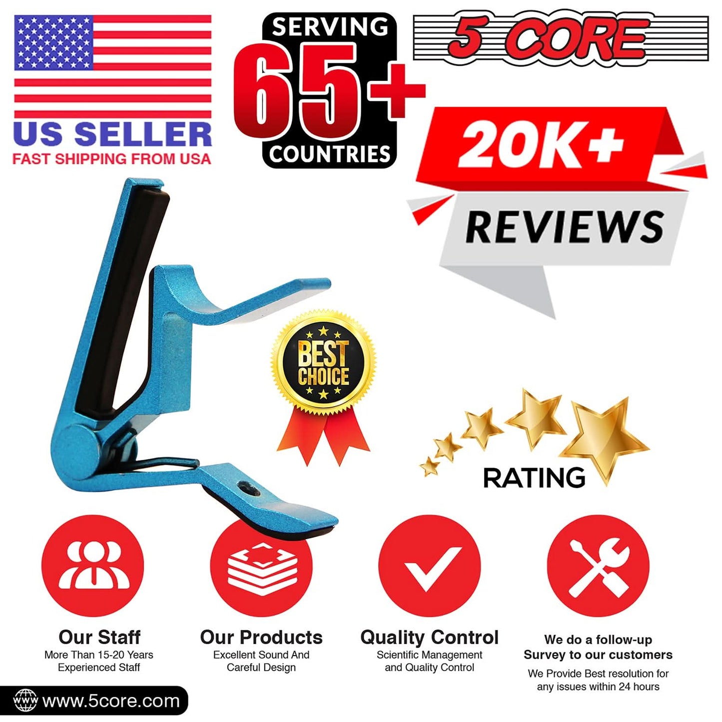 5Core Capo Acoustic Electric Guitar 6 String Kapo Clip For Banjo