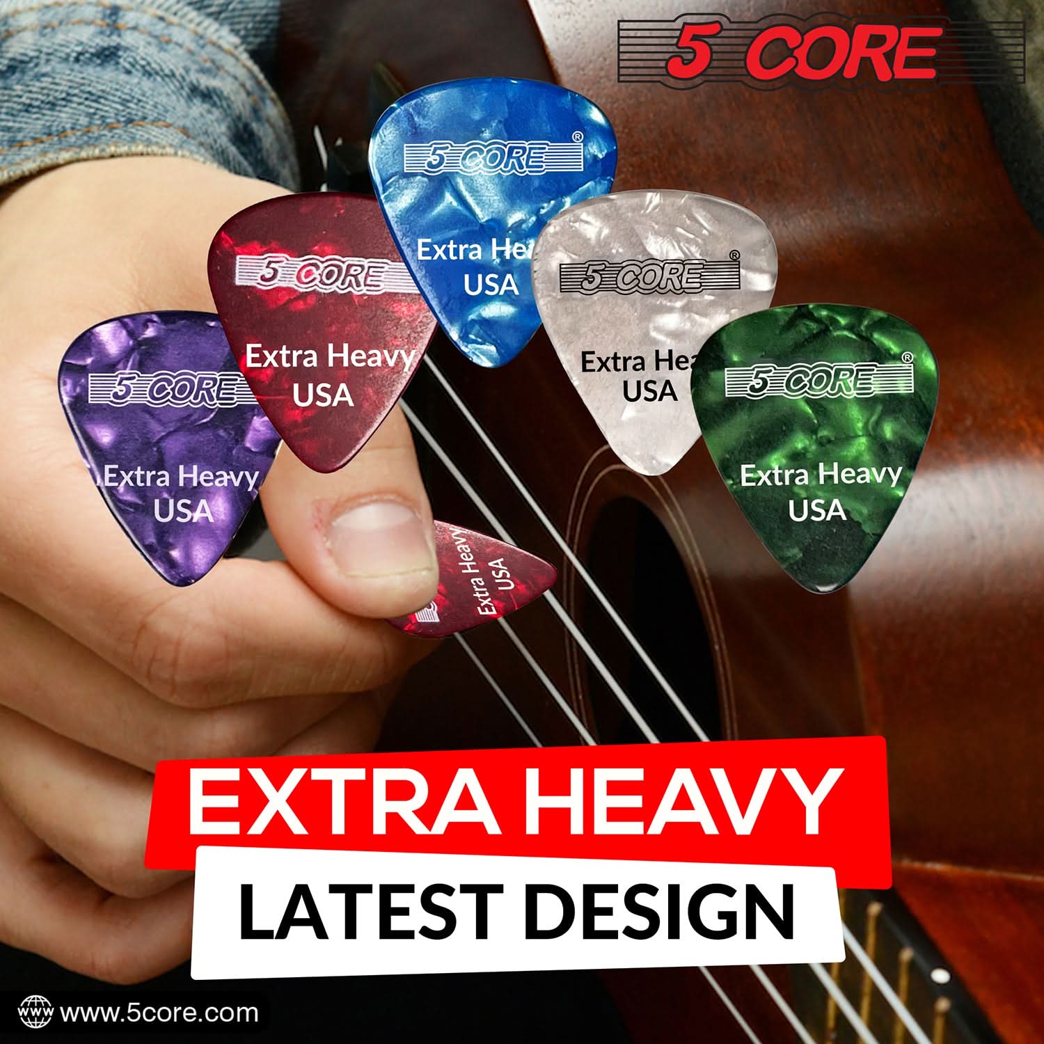 5Core Guitar Picks 1.2mm Celluloid Extra Heavy Gauge Pick - Acoustic