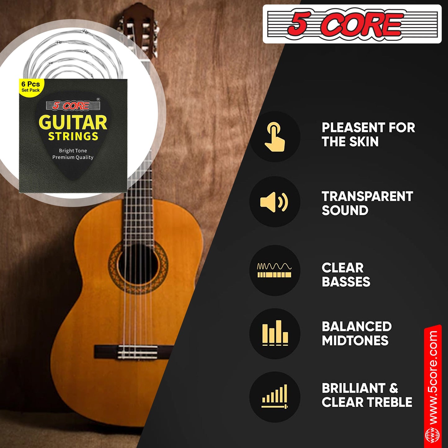 5 Core Acoustic Guitar 6 String Set Light Gauge Steel Carbon Core