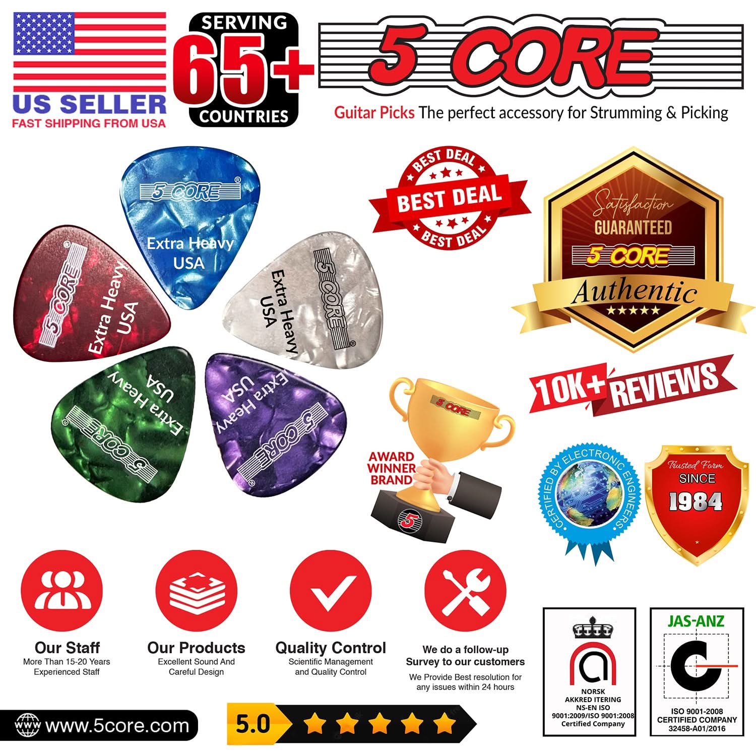 5Core Guitar Picks 1.2mm Celluloid Extra Heavy Gauge Pick - Acoustic