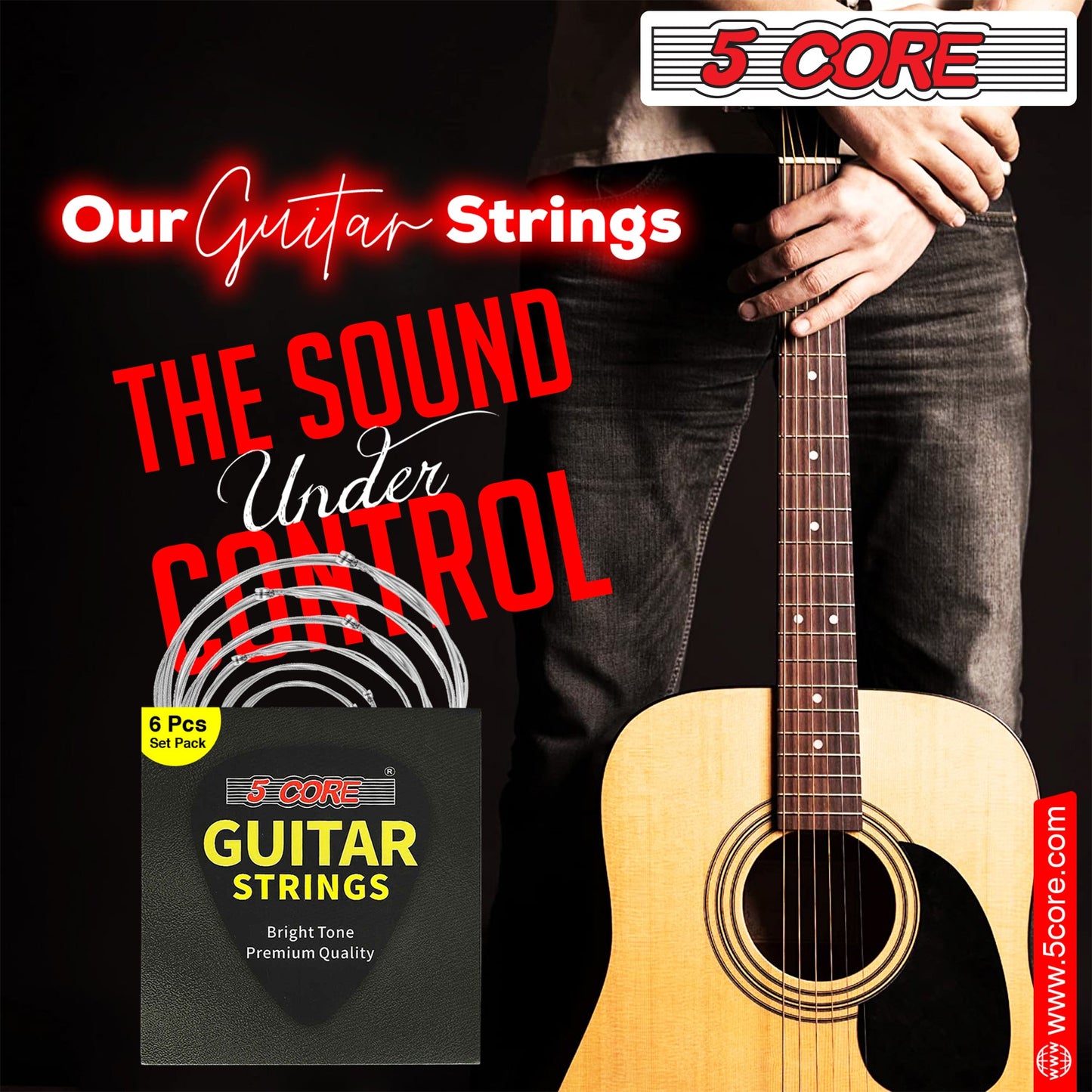 5 Core Acoustic Guitar 6 String Set Light Gauge Steel Carbon Core