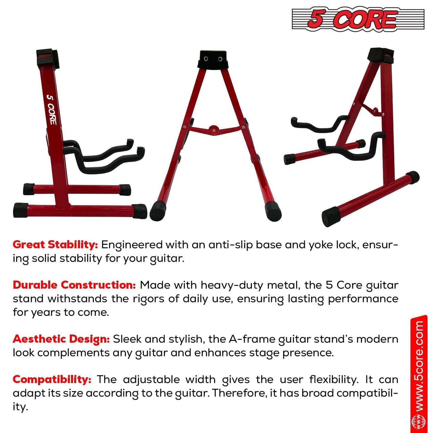 5 Core Guitar Stand A Frame Shape w Soft Foam Arm Non Slip Rubber for