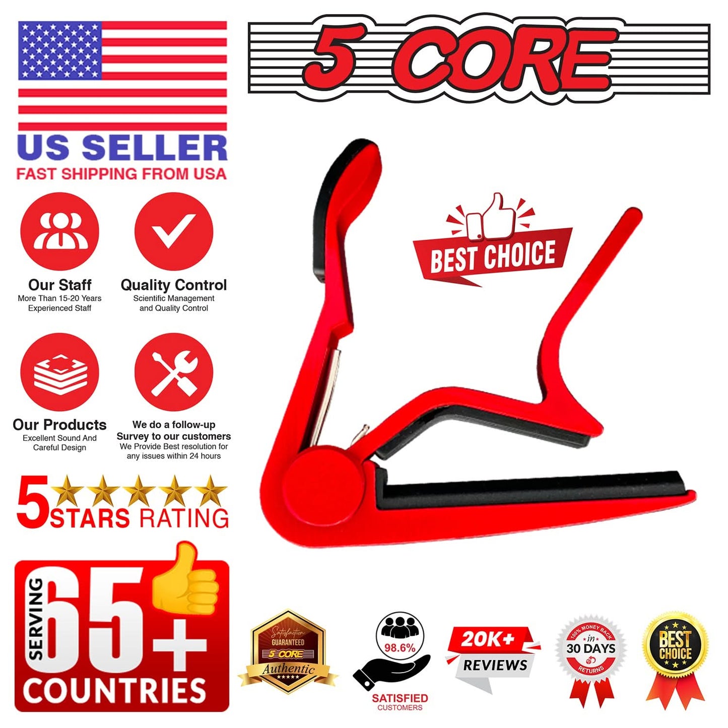 5Core Capo Acoustic Electric Guitar 6 String Kapo Clip For Banjo