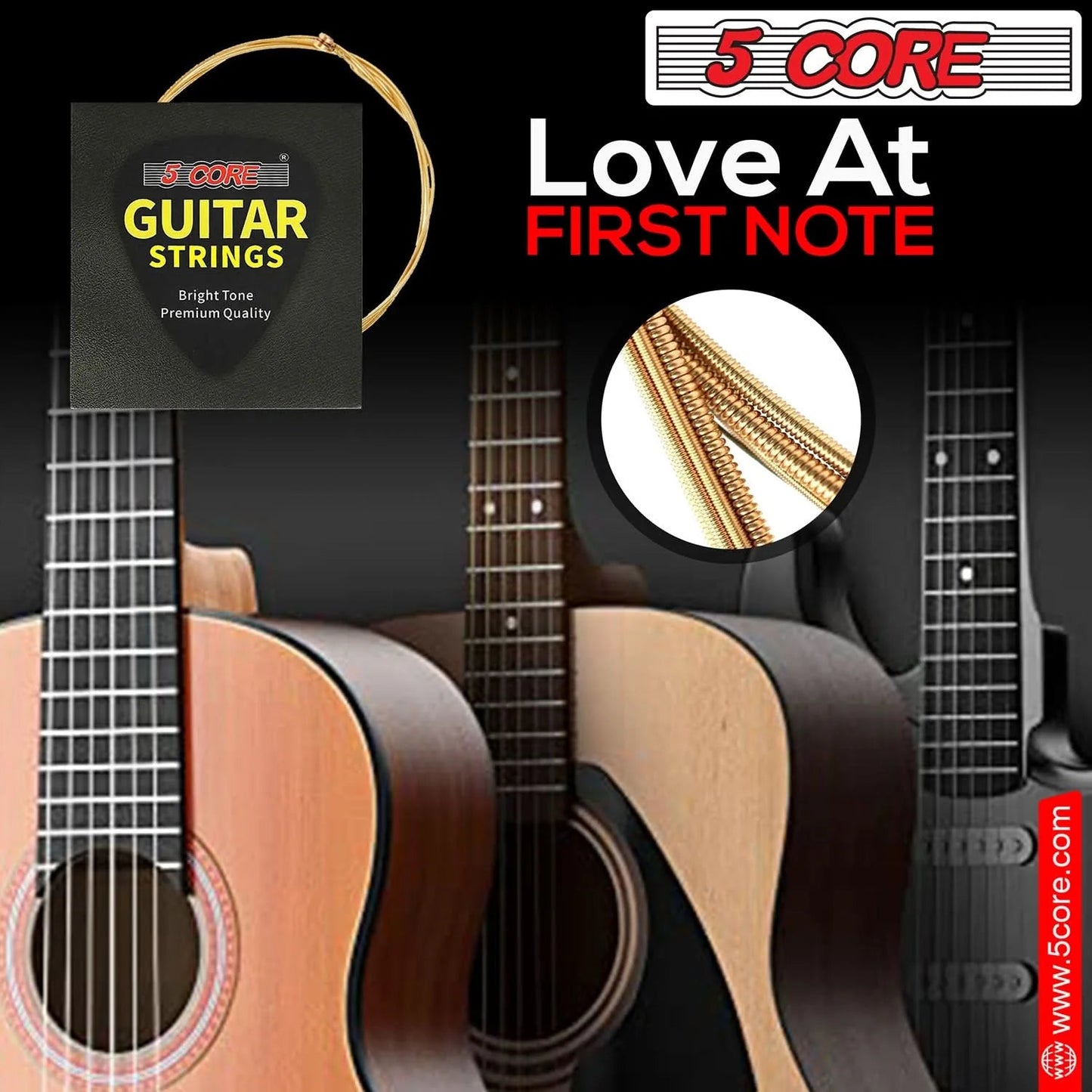 5Core Acoustic Guitar Strings 0.010-0.047 Steel Gauge Heavy Duty W