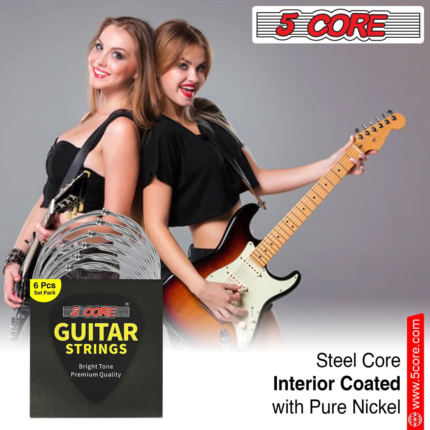 5Core Electric Guitar Strings Nickel 0.009-.042 Gauge W Bright Tone