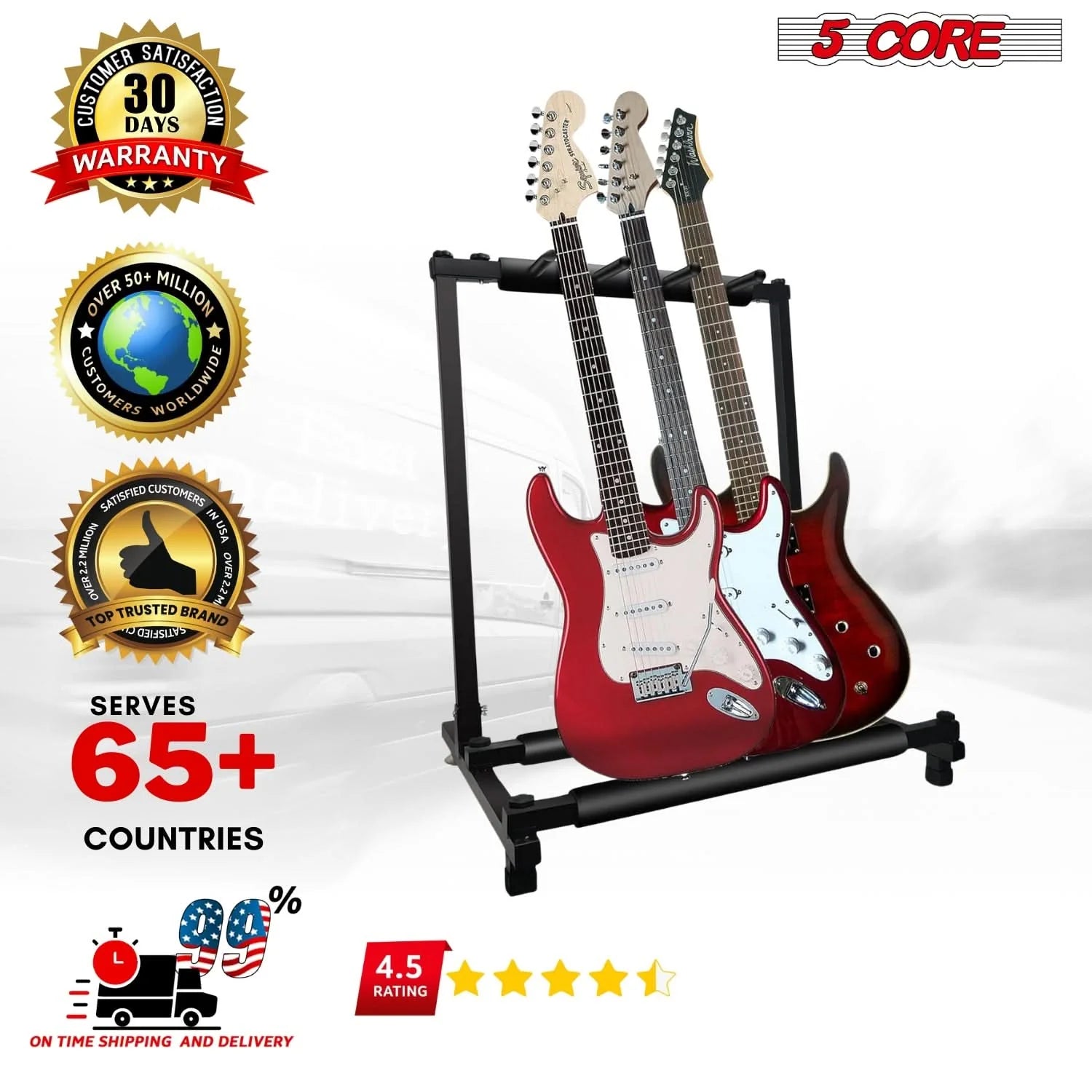 Multi Guitar Rack Stand Floor 3 Slot Adjustable Flying V Guitars