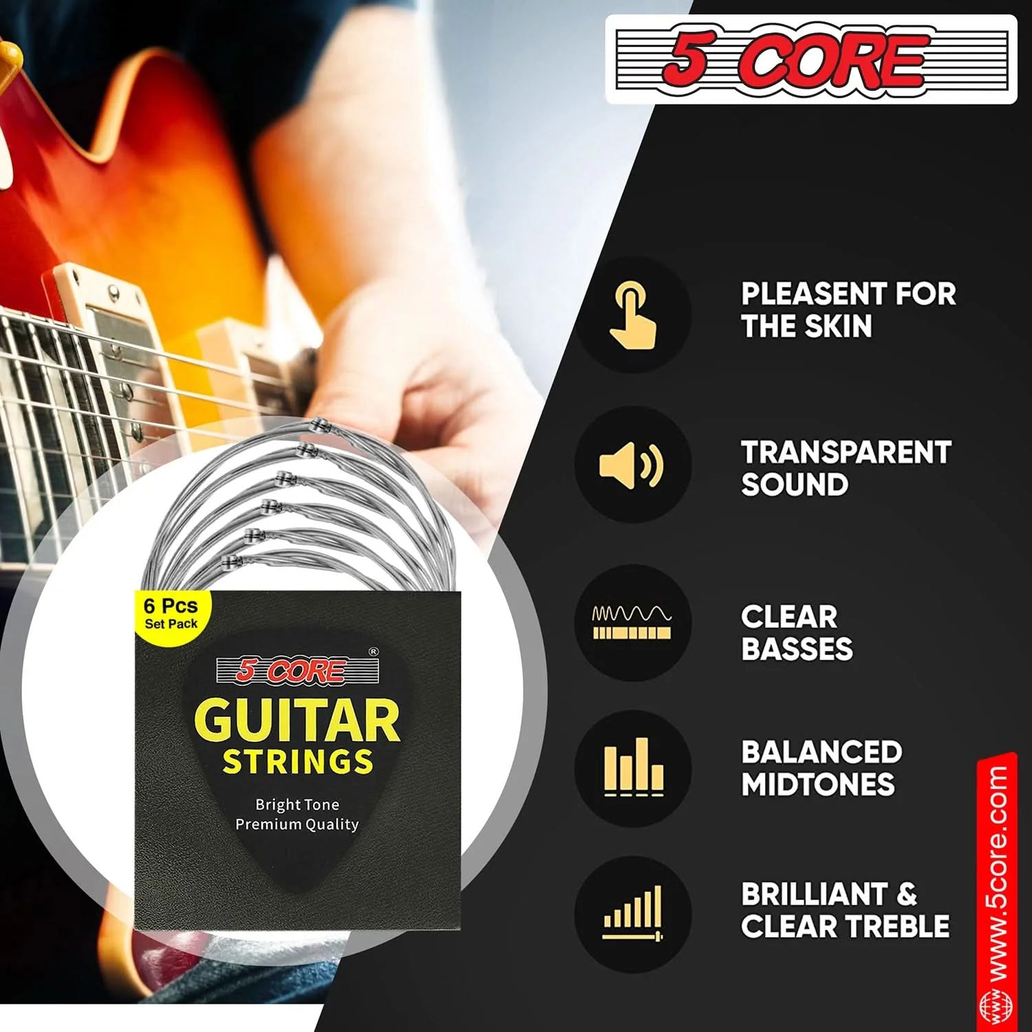5Core Electric Guitar Strings Nickel 0.009-.042 Gauge W Bright Tone