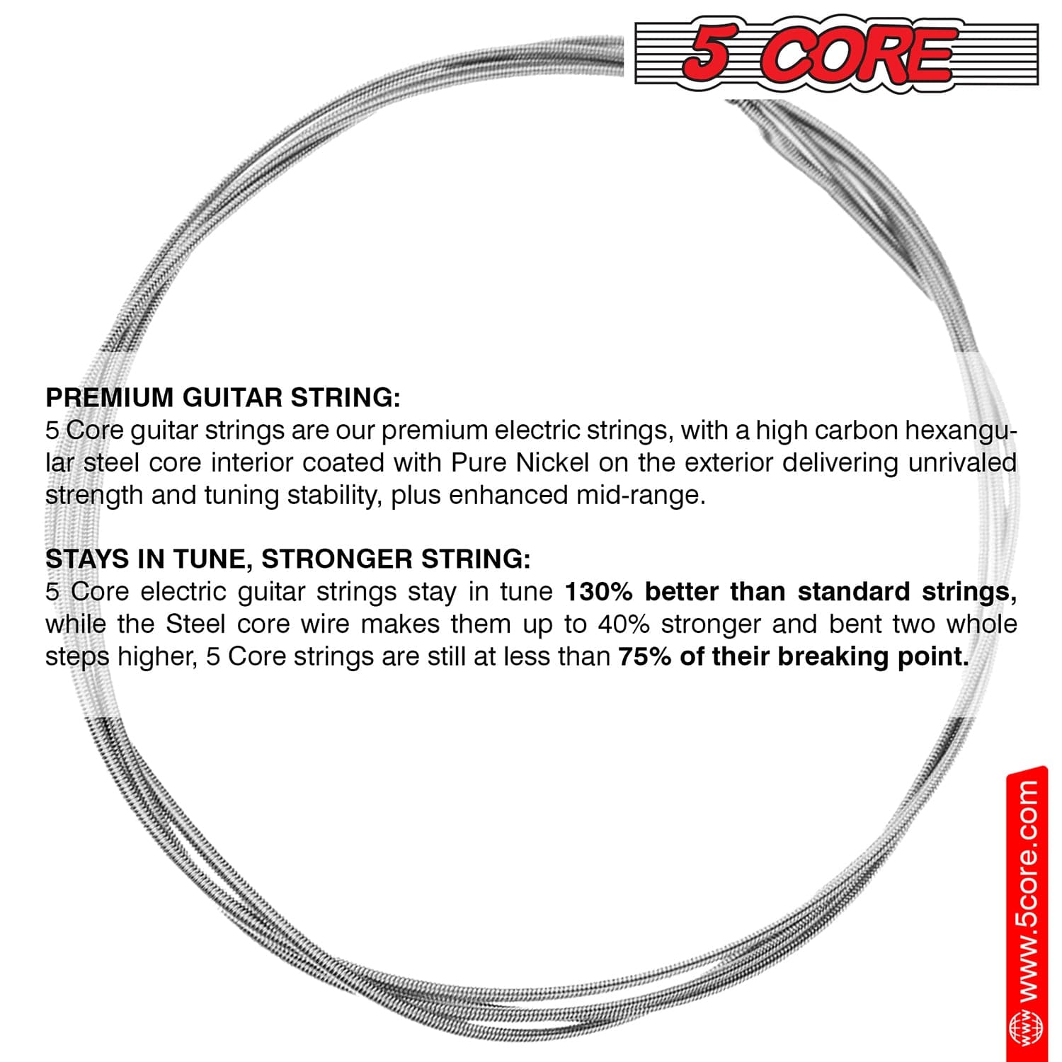5 Core Electric Guitar Strings for 6 String Guitars Nickel Plated