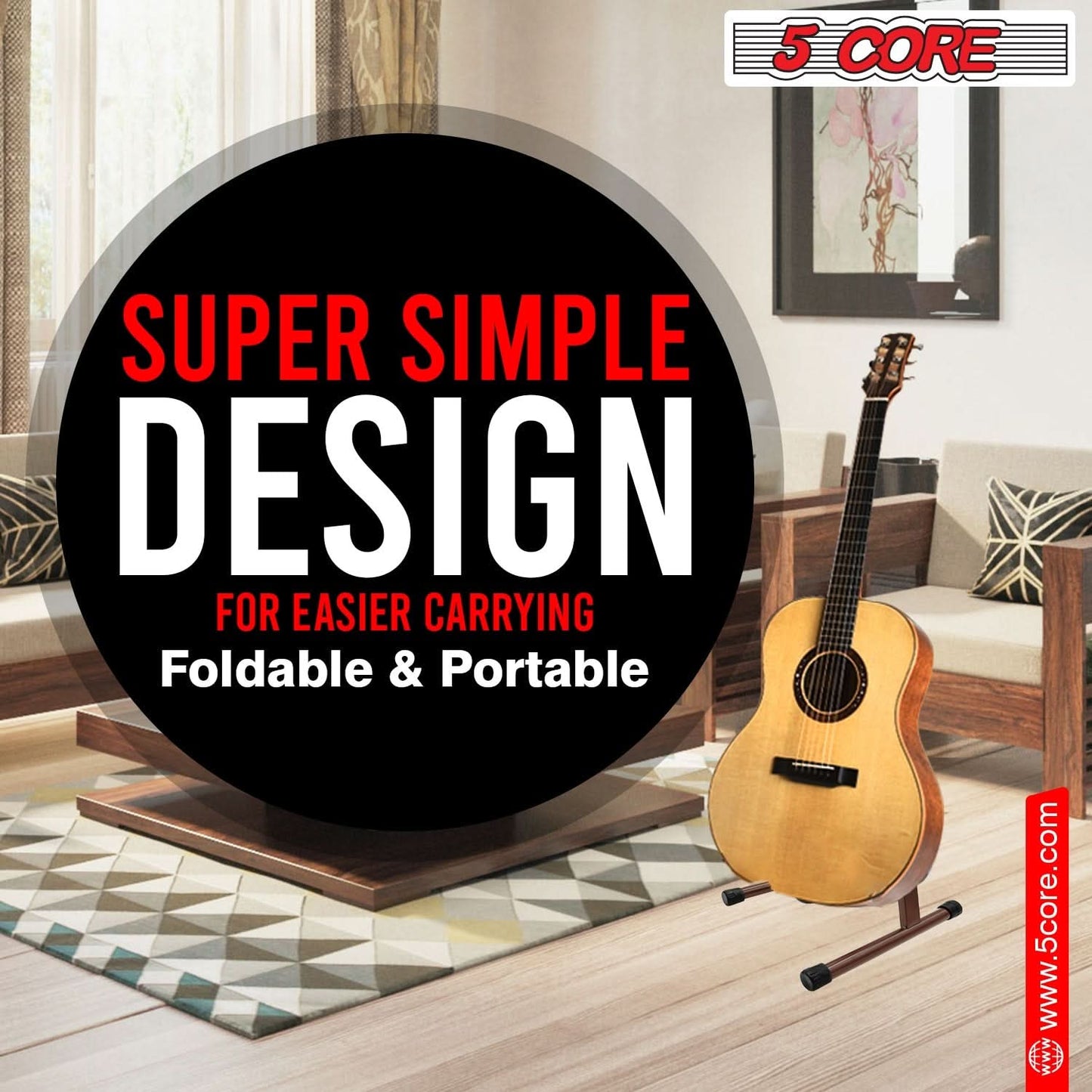 5 Core Guitar Stand A Frame Shape w Soft Foam Arm Non Slip Rubber for
