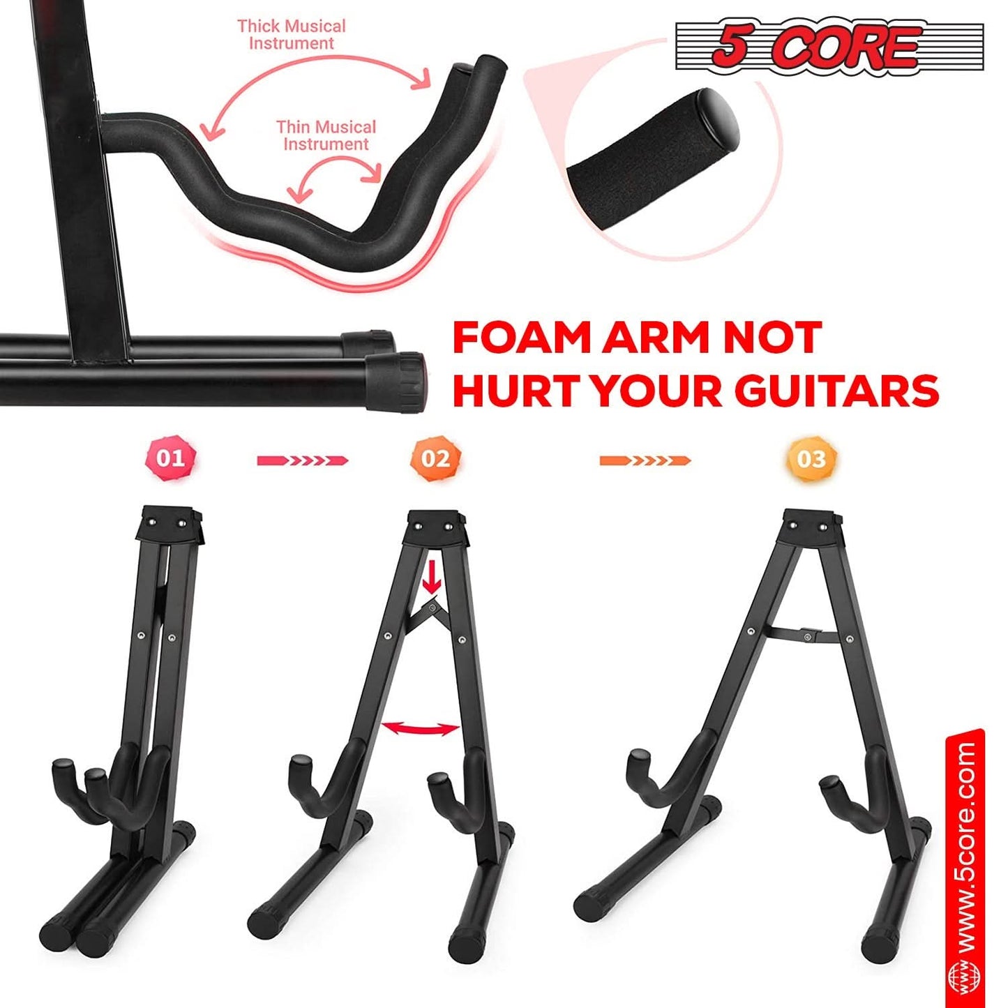 5 Core Guitar Stand A Frame Shape w Soft Foam Arm Non Slip Rubber for