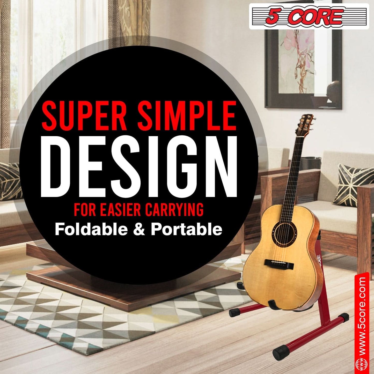 5 Core Guitar Stand A Frame Shape w Soft Foam Arm Non Slip Rubber for