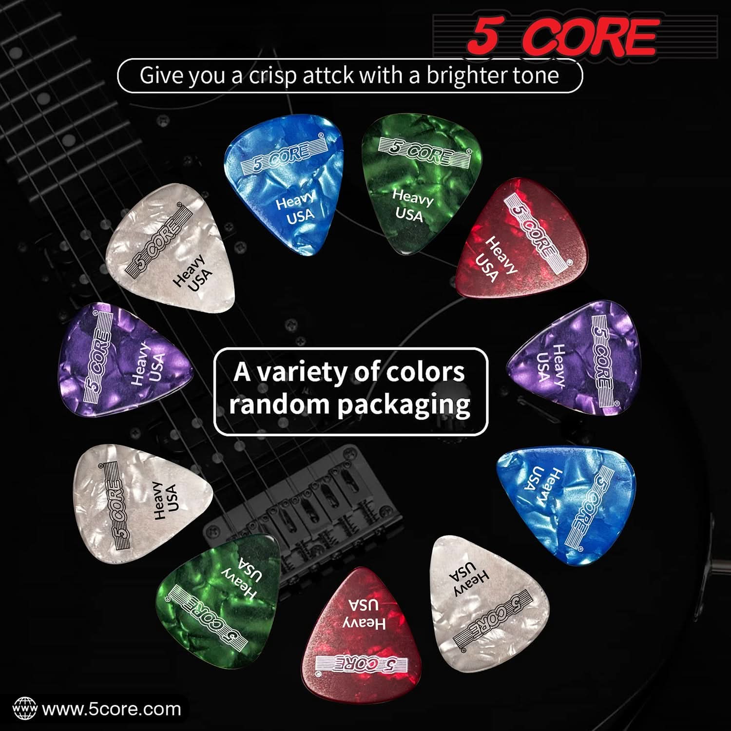 5Core Guitar Picks 0.96mm Celluloid Heavy Gauge Pick - Acoustic