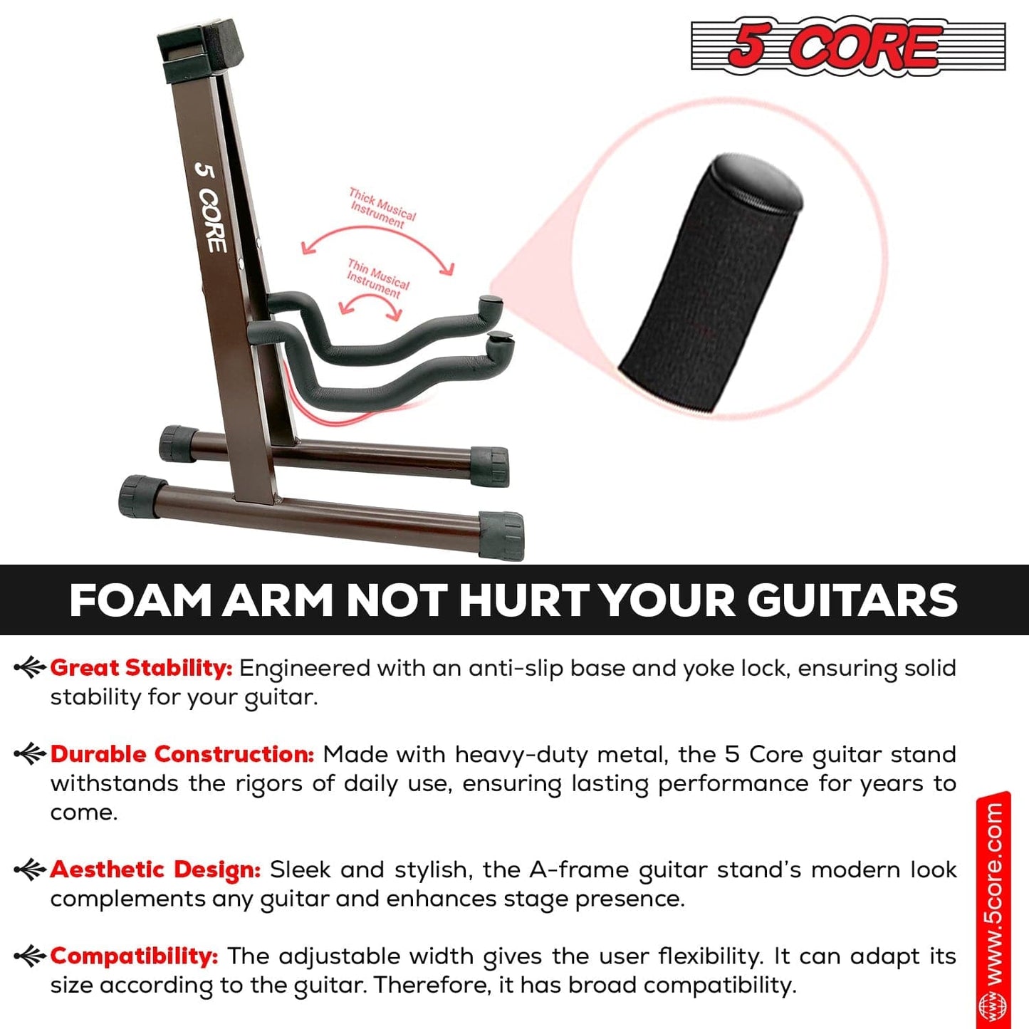 5 Core Guitar Stand A Frame Shape w Soft Foam Arm Non Slip Rubber for