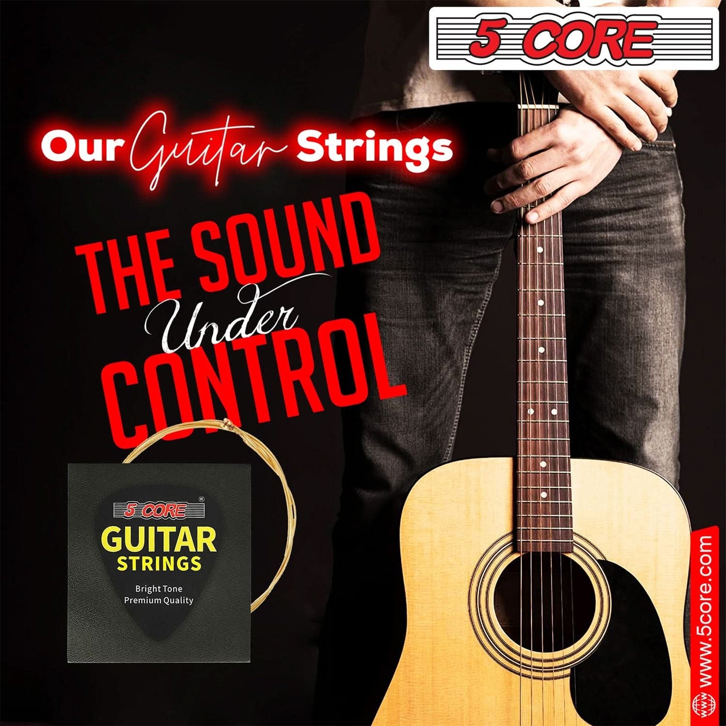 5Core Acoustic Guitar Strings 0.010-0.047 Steel Gauge Heavy Duty W