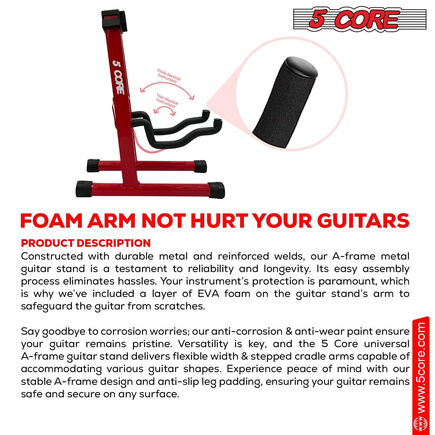5 Core Guitar Stand A Frame Shape w Soft Foam Arm Non Slip Rubber for