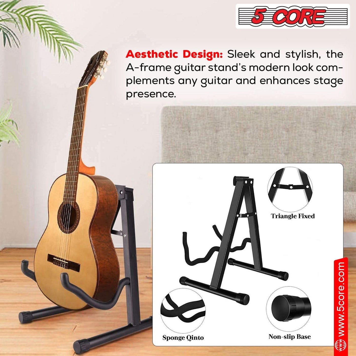 5 Core Guitar Stand A Frame Shape w Soft Foam Arm Non Slip Rubber for