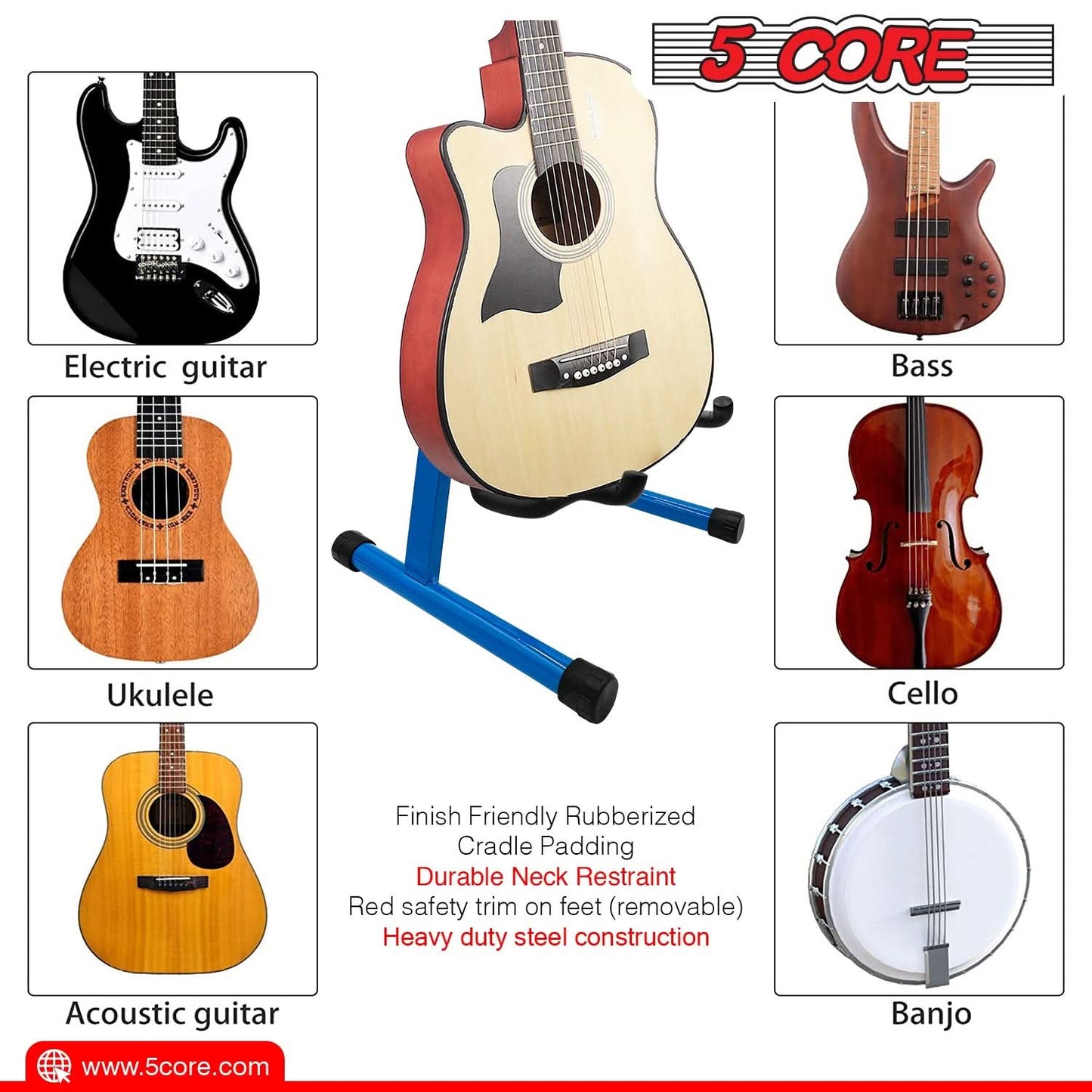 5 Core Guitar Stand A Frame Shape w Soft Foam Arm Non Slip Rubber for