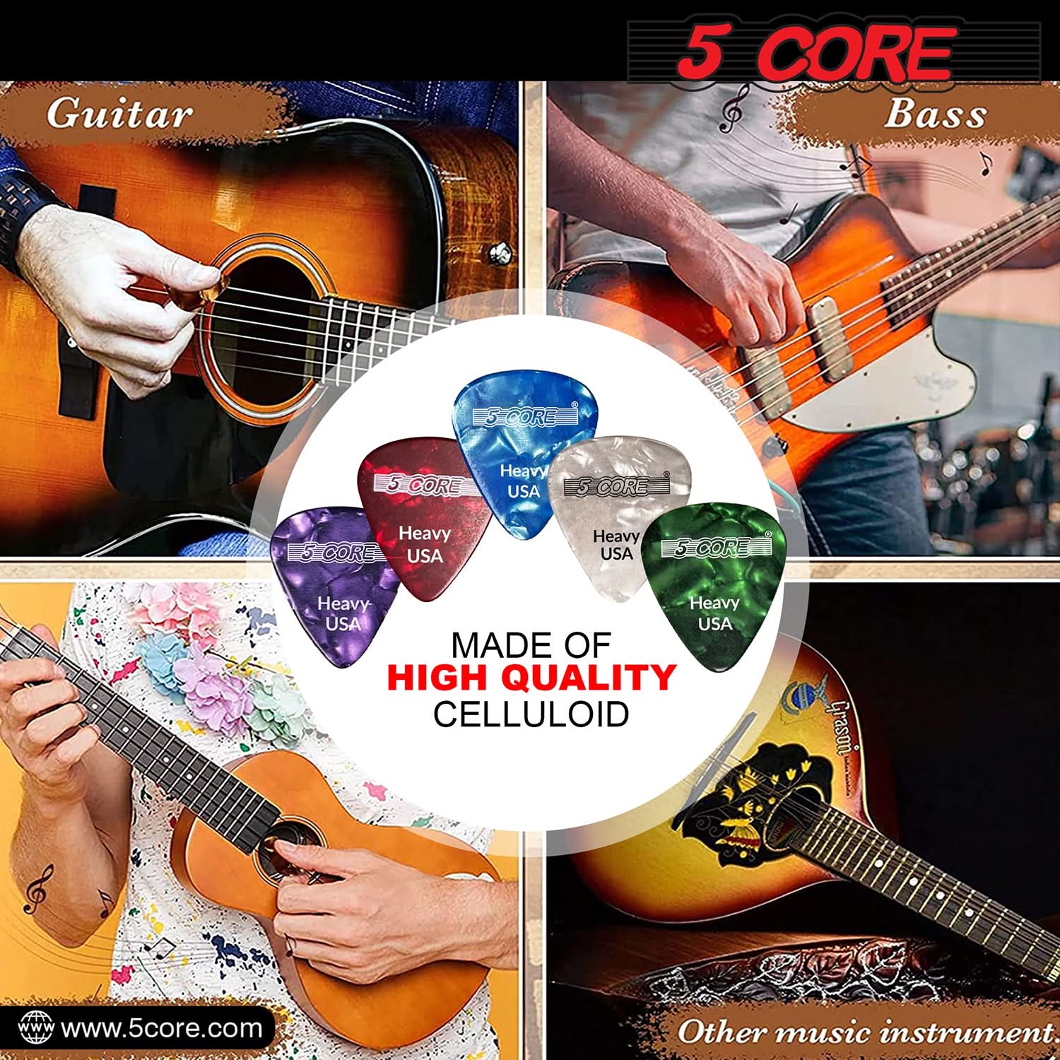 5Core Guitar Picks 0.96mm Celluloid Heavy Gauge Pick - Acoustic