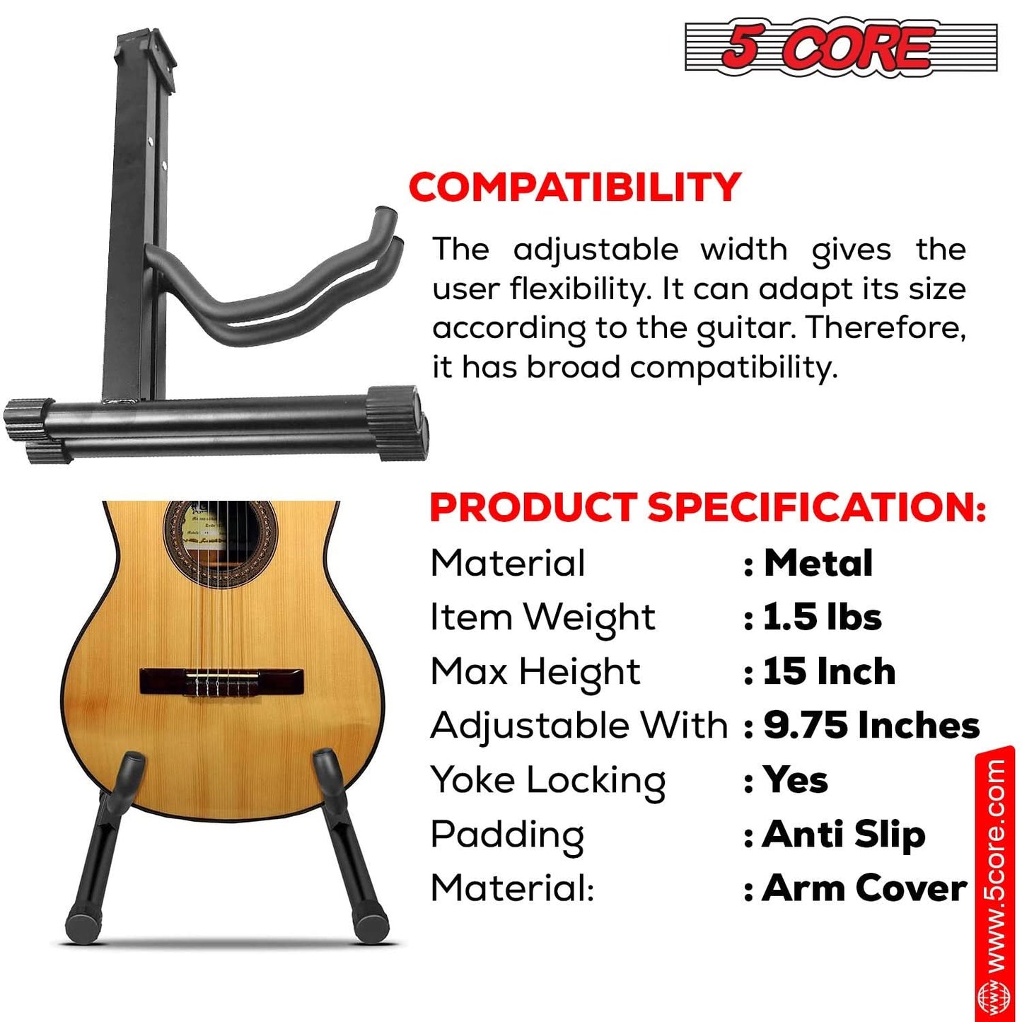5 Core Guitar Stand A Frame Shape w Soft Foam Arm Non Slip Rubber for