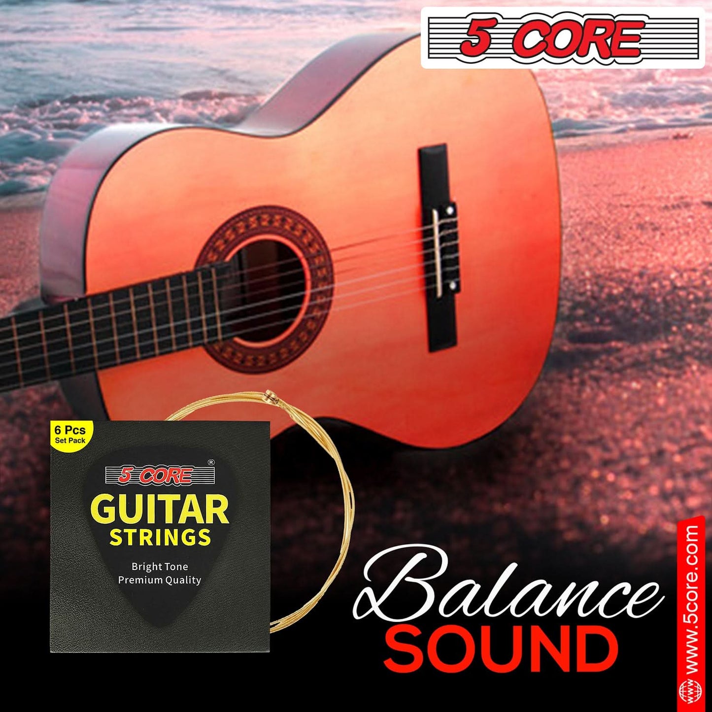 5 Core Acoustic Guitar 6 String Set Medium Gauge Steel Carbon Core