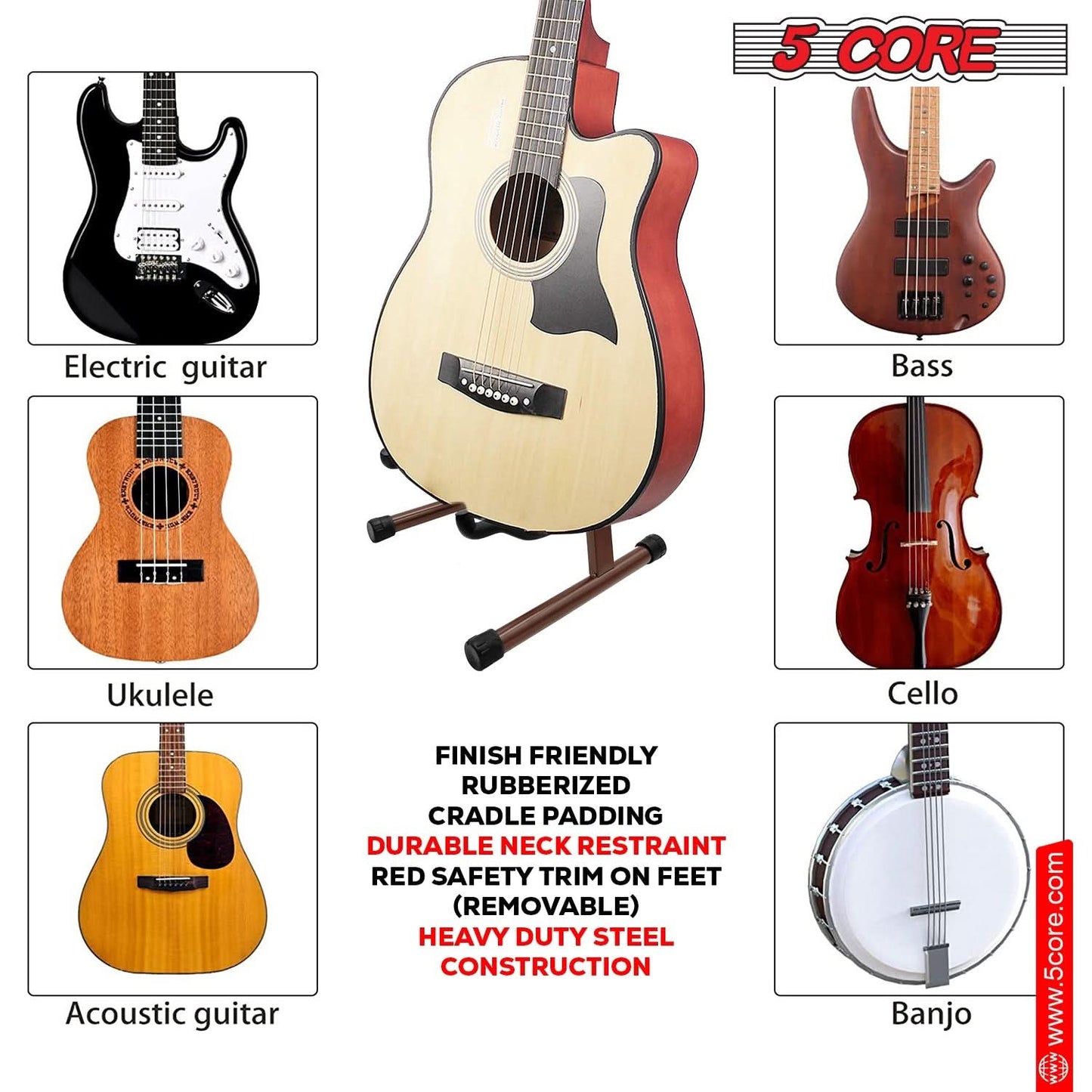 5 Core Guitar Stand A Frame Shape w Soft Foam Arm Non Slip Rubber for