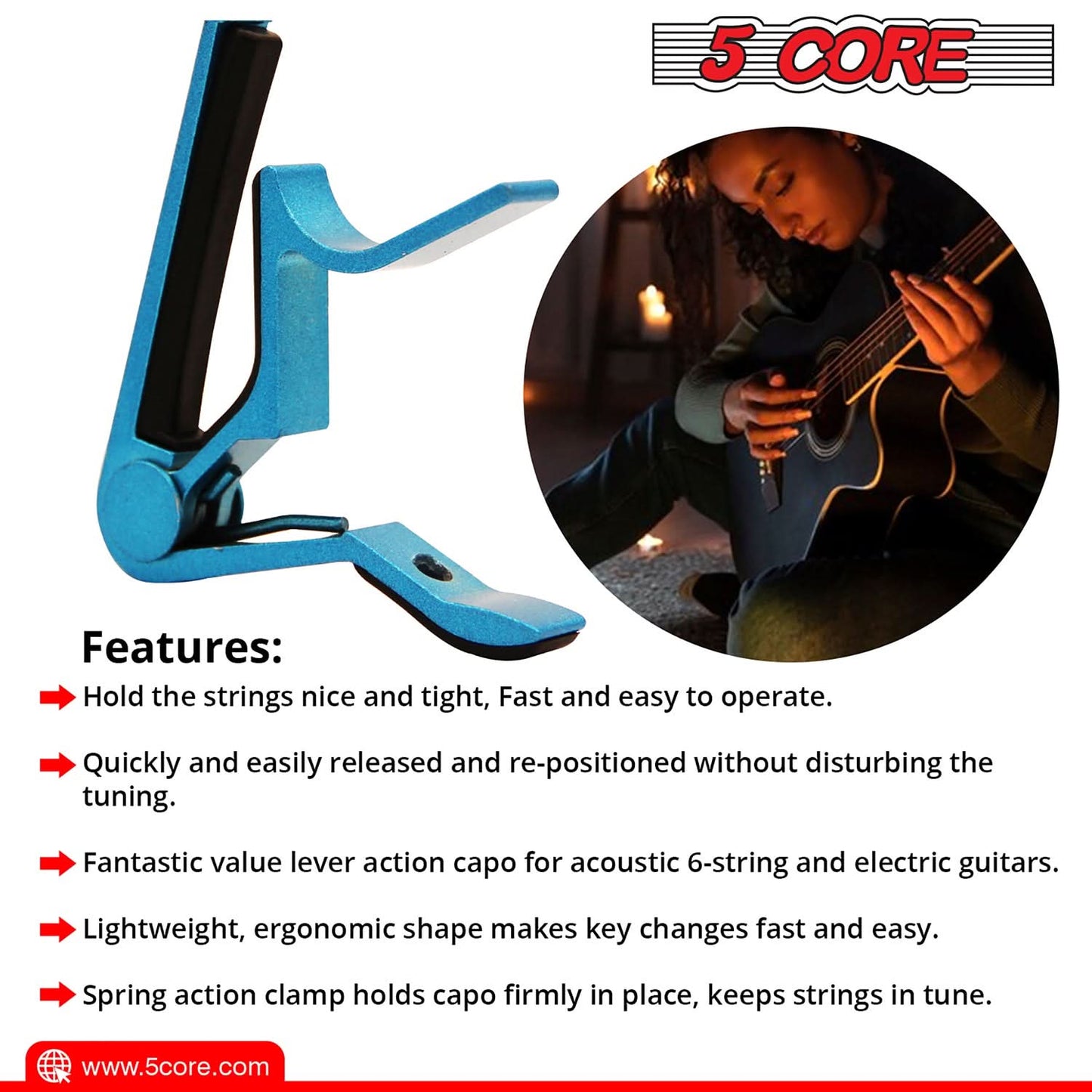5Core Capo Acoustic Electric Guitar 6 String Kapo Clip For Banjo