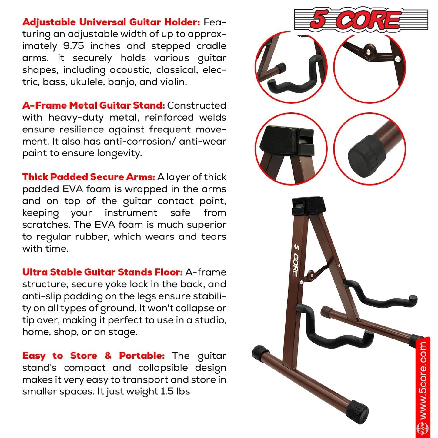 5 Core Guitar Stand A Frame Shape w Soft Foam Arm Non Slip Rubber for