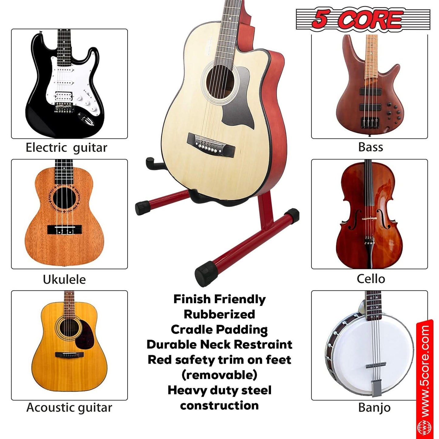 5 Core Guitar Stand A Frame Shape w Soft Foam Arm Non Slip Rubber for