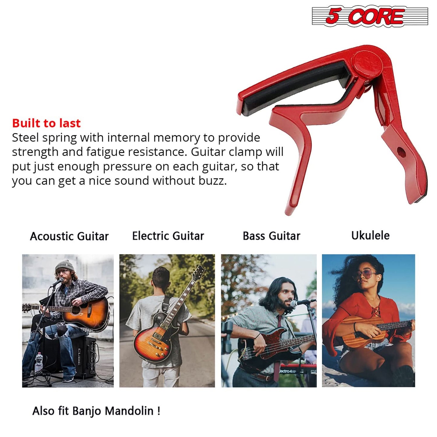 5Core Capo Acoustic Electric Guitar 6 String Kapo Clip For Banjo