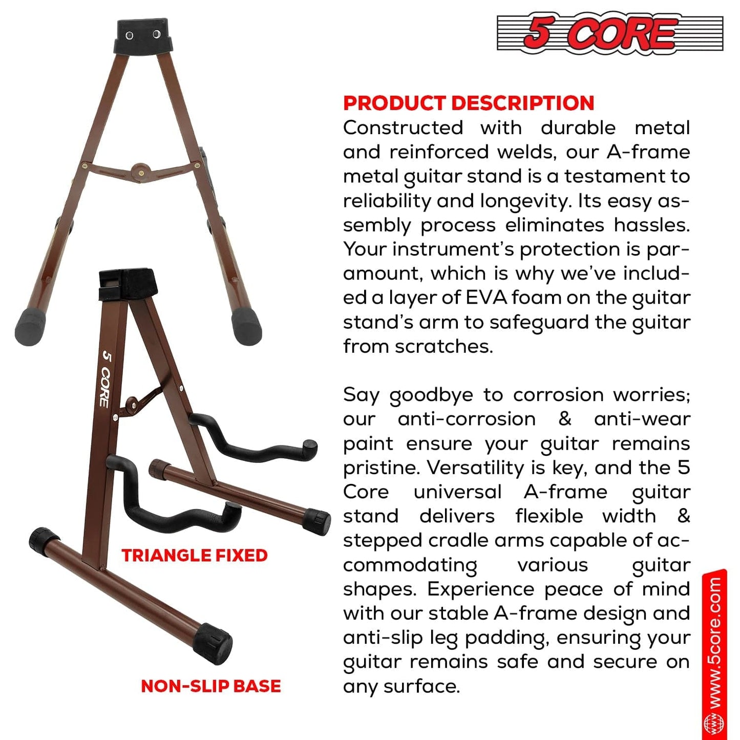 5 Core Guitar Stand A Frame Shape w Soft Foam Arm Non Slip Rubber for