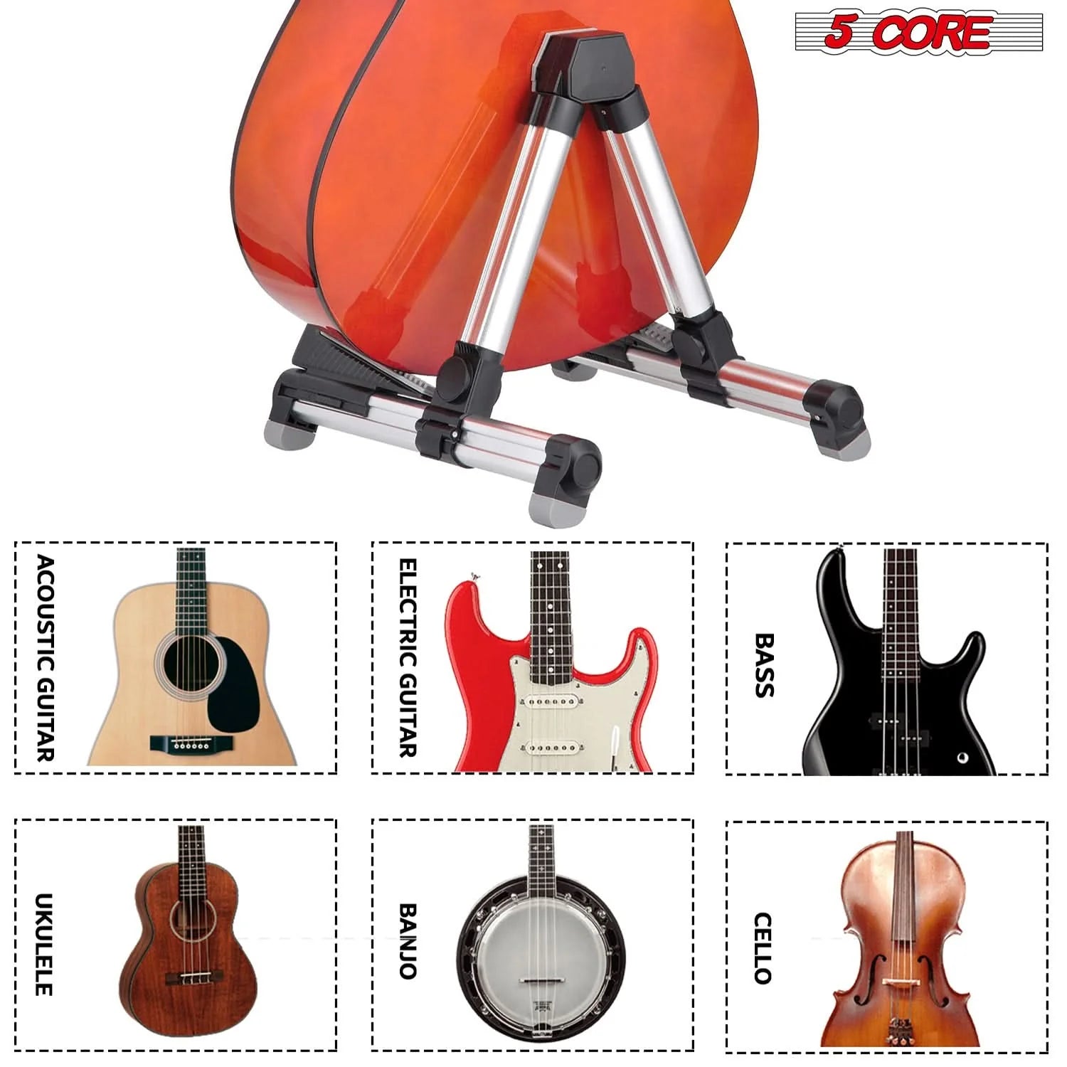 5Core Guitar Stand Floor Adjustable Aluminum a Frame Universal Folding