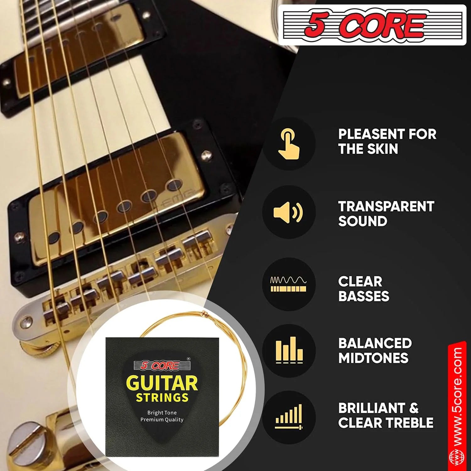 5Core Acoustic Guitar Strings 0.010-0.047 Steel Gauge Heavy Duty W