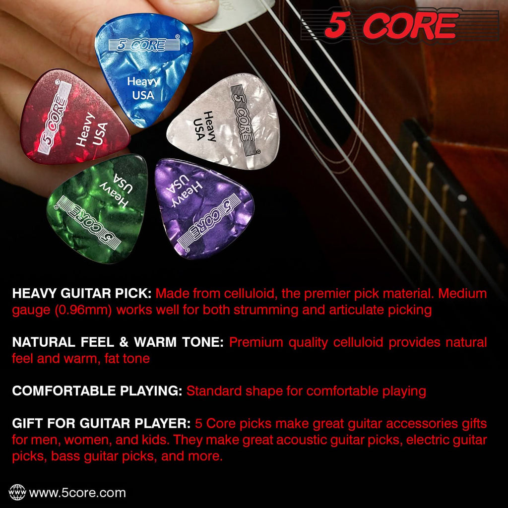 5Core Guitar Picks 0.96mm Celluloid Heavy Gauge Pick - Acoustic