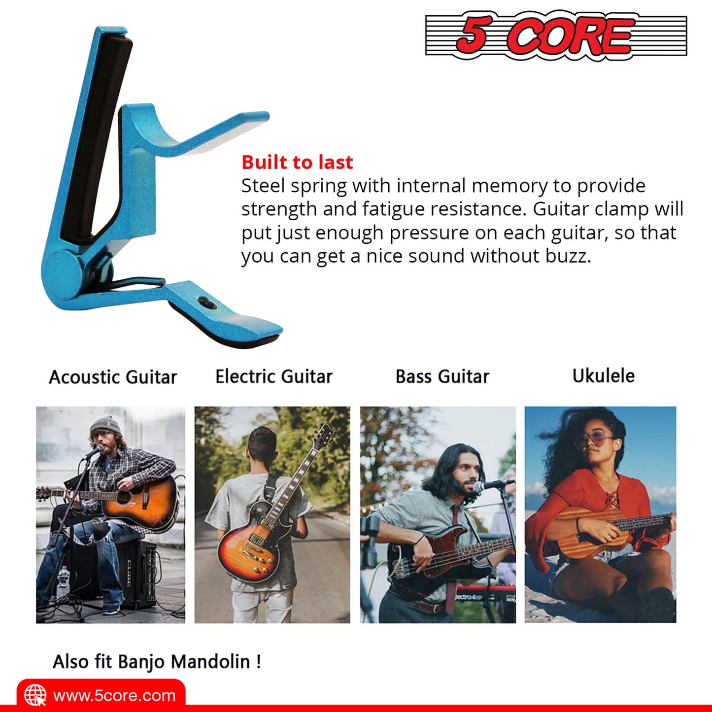 5Core Capo Acoustic Electric Guitar 6 String Kapo Clip For Banjo