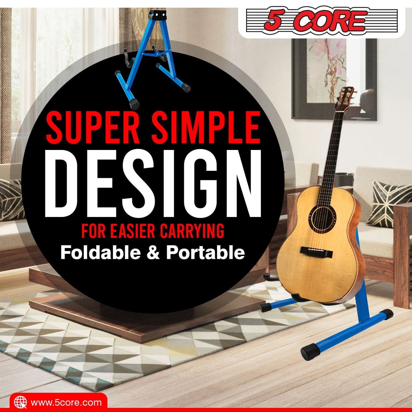 5 Core Guitar Stand A Frame Shape w Soft Foam Arm Non Slip Rubber for