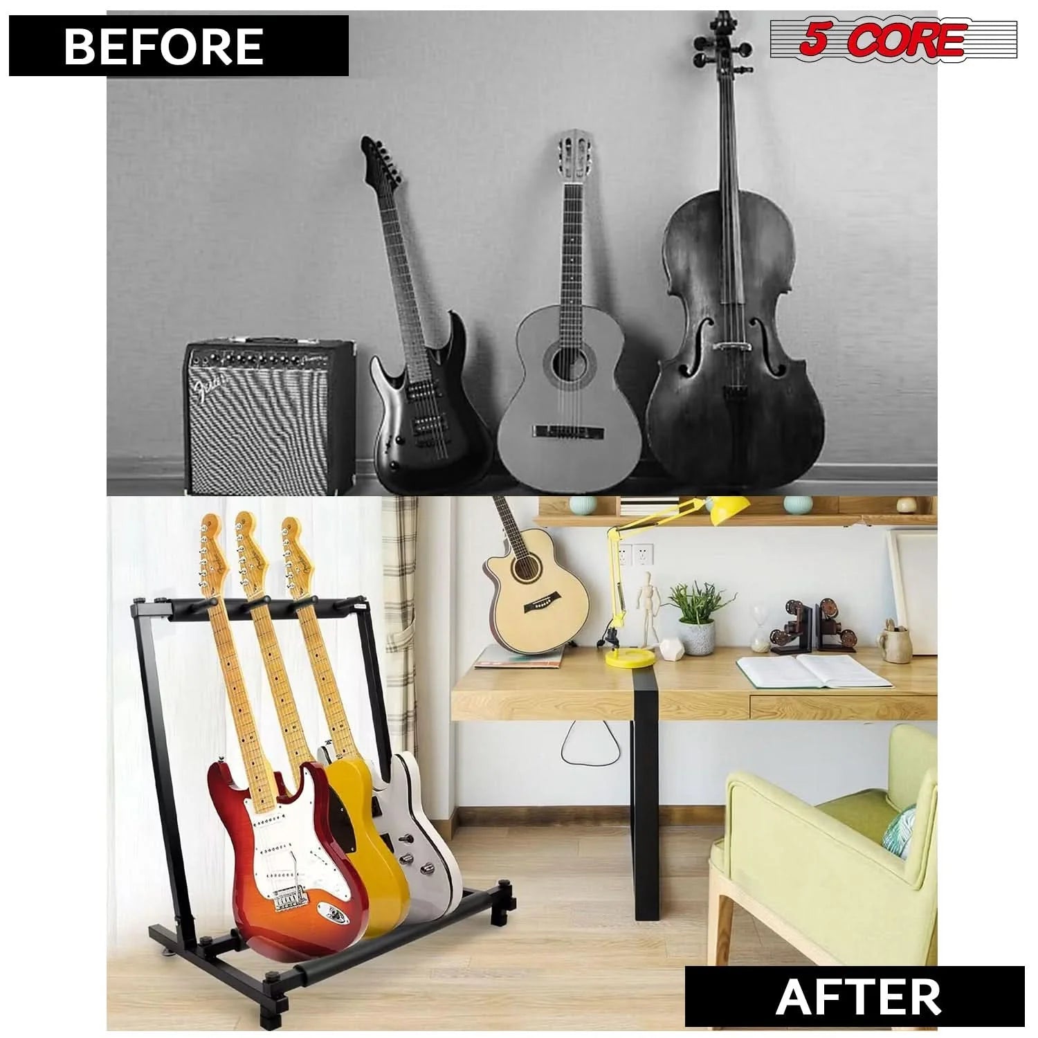 Multi Guitar Rack Stand Floor 3 Slot Adjustable Flying V Guitars