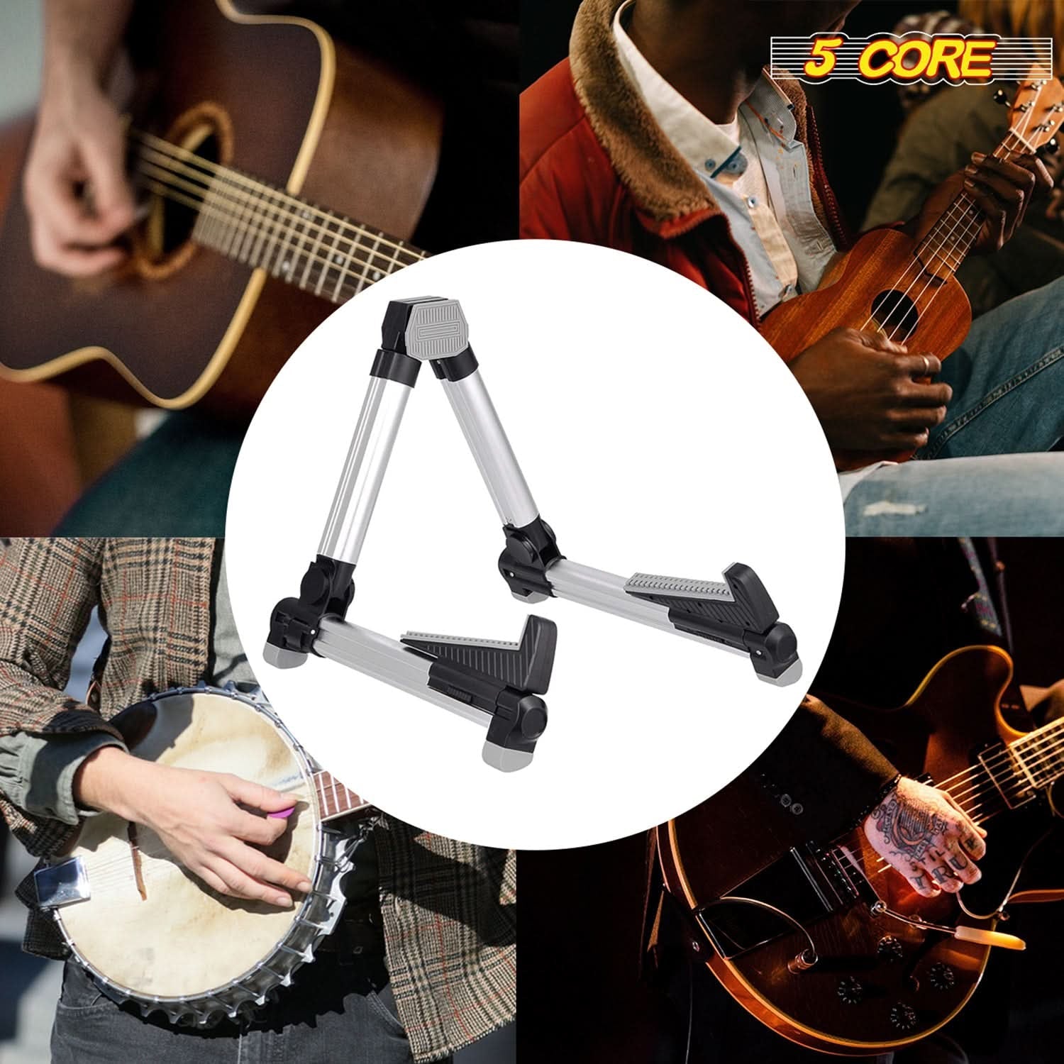 5Core Guitar Stand Floor Adjustable Aluminum a Frame Universal Folding