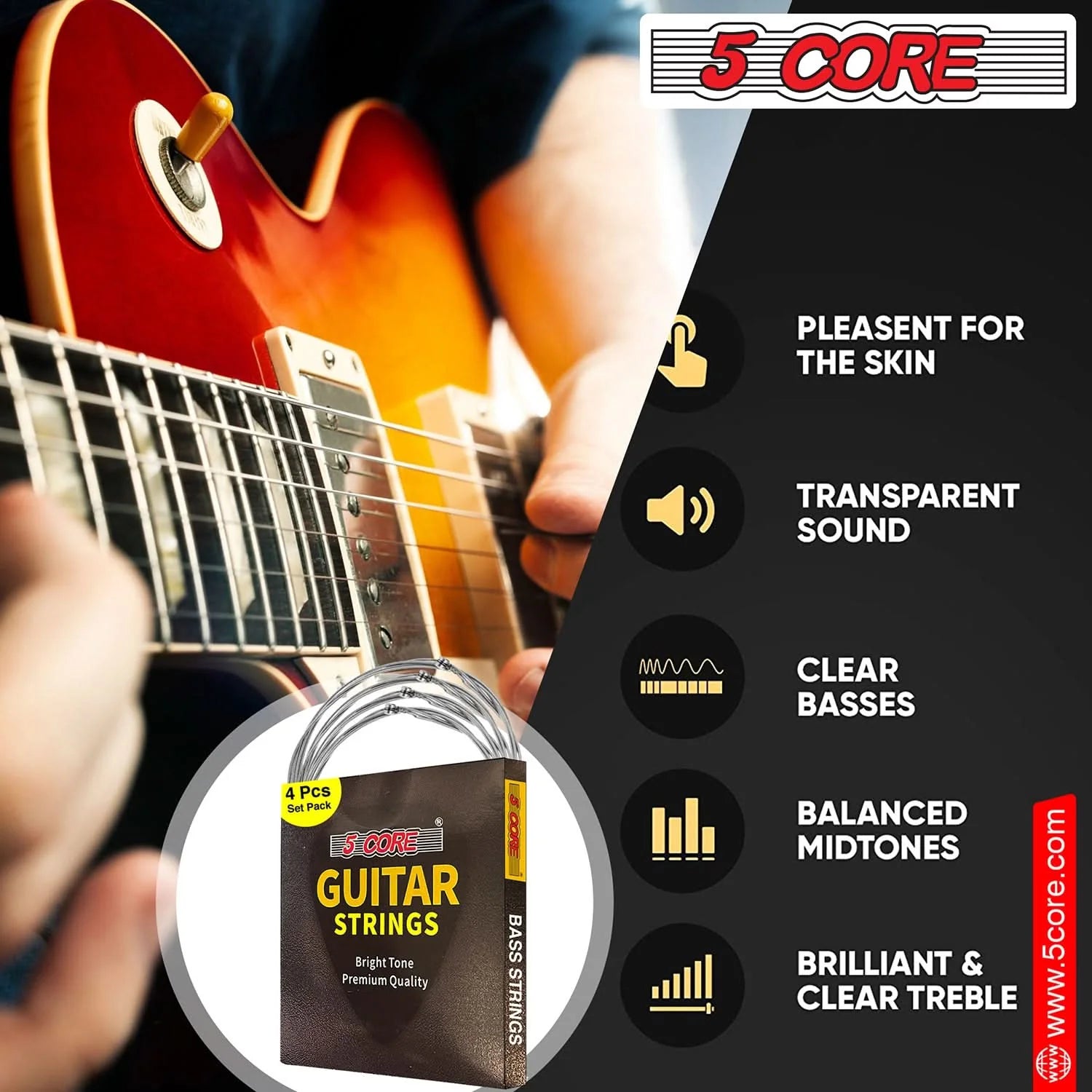 5Core Bass Electric Guitar Strings 0.045-.100 Gauge W Bright Tone for
