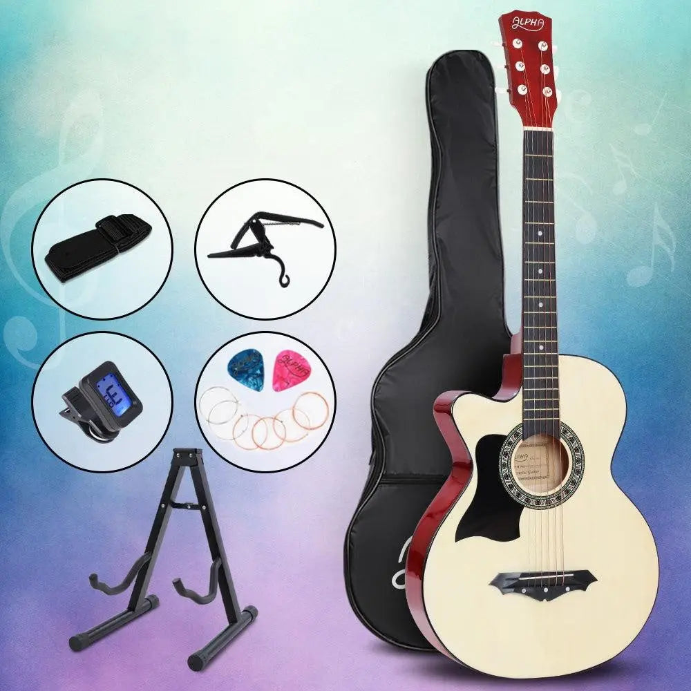 ALPHA 38 Inch Wooden Acoustic Guitar Left handed with Accessories set