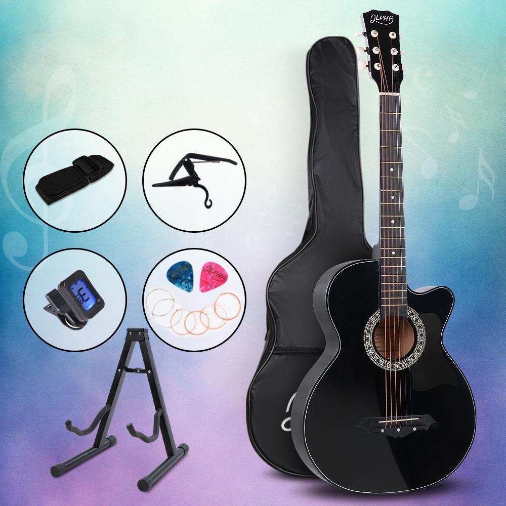 Alpha 38 Inch Acoustic Guitar Wooden Body Steel String Full Size w/
