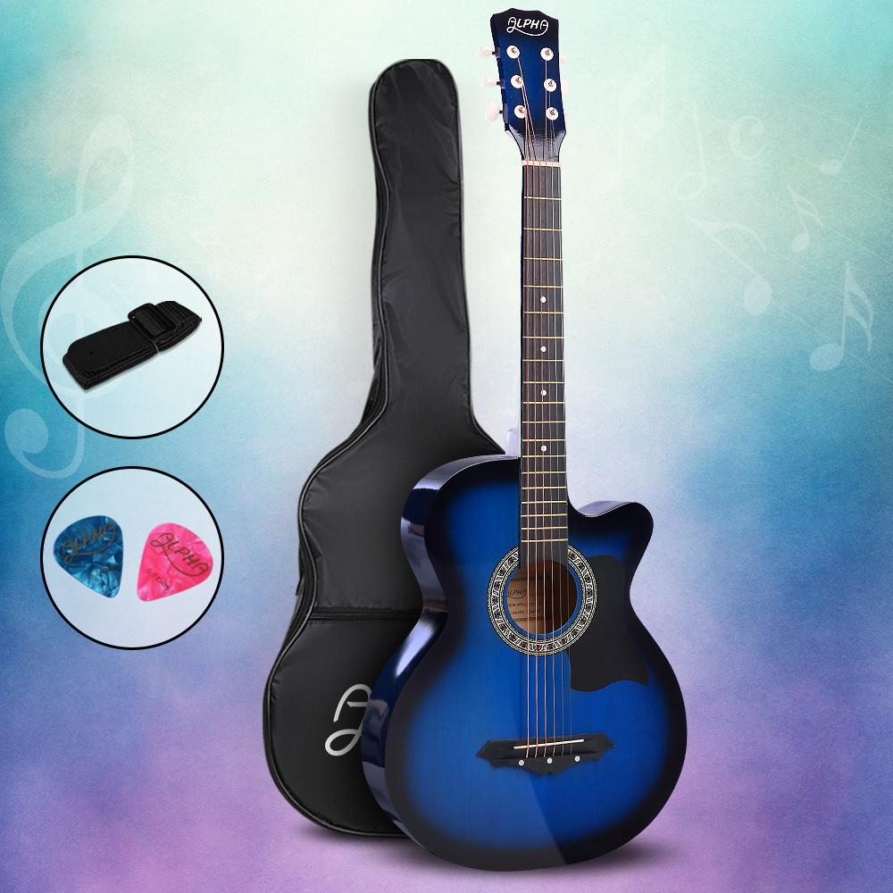 Alpha 38 Inch Acoustic Guitar Wooden Body Steel String Cutaway Blue