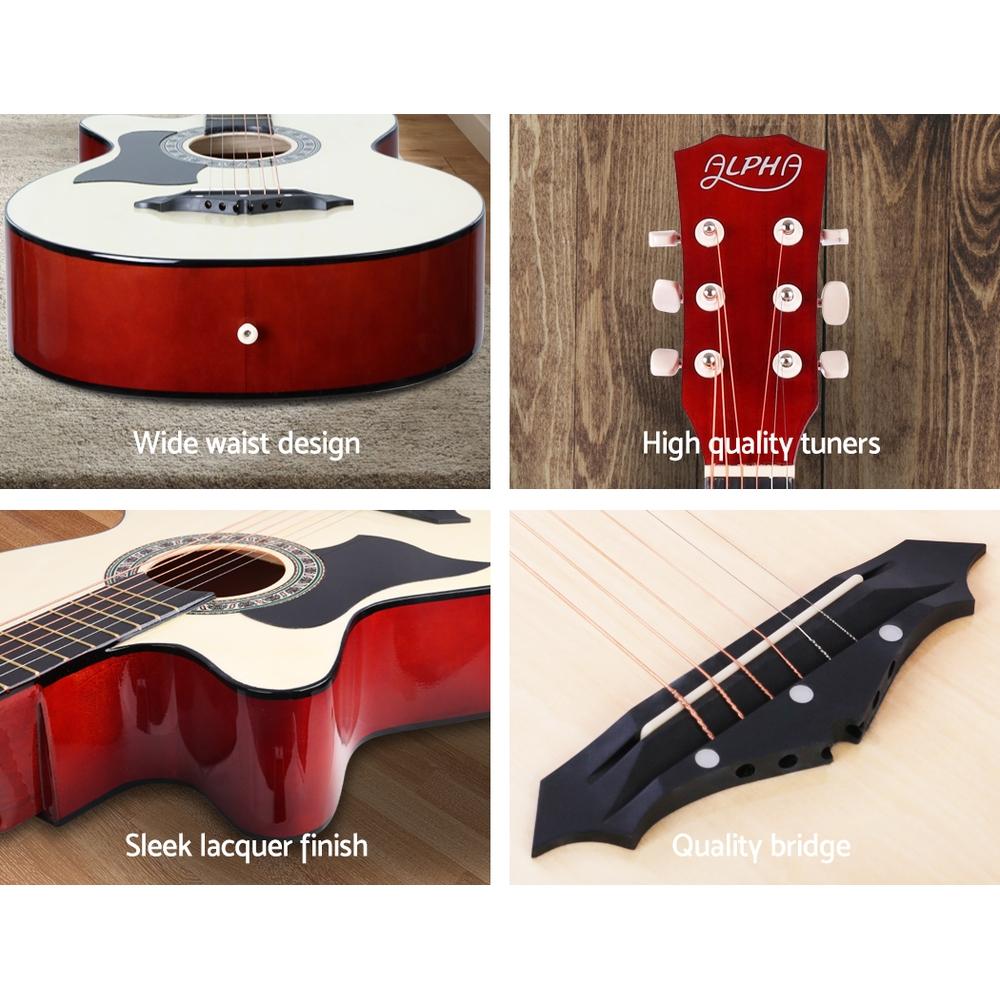 Alpha 38 Inch Acoustic Guitar Wooden Body Steel String w/ Stand Left