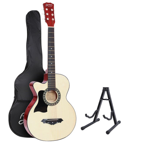Alpha 38 Inch Acoustic Guitar Wooden Body Steel String w/ Stand Left