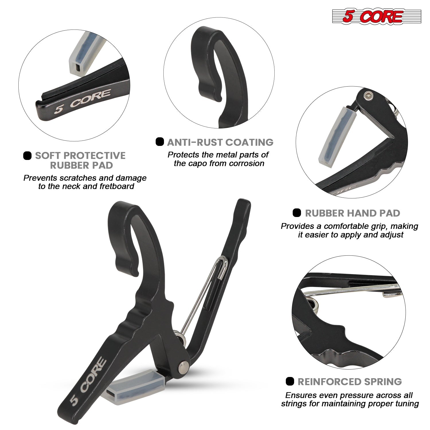 5Core Capo Acoustic Electric Guitar String Clip + 6Pcs Guitar Picks