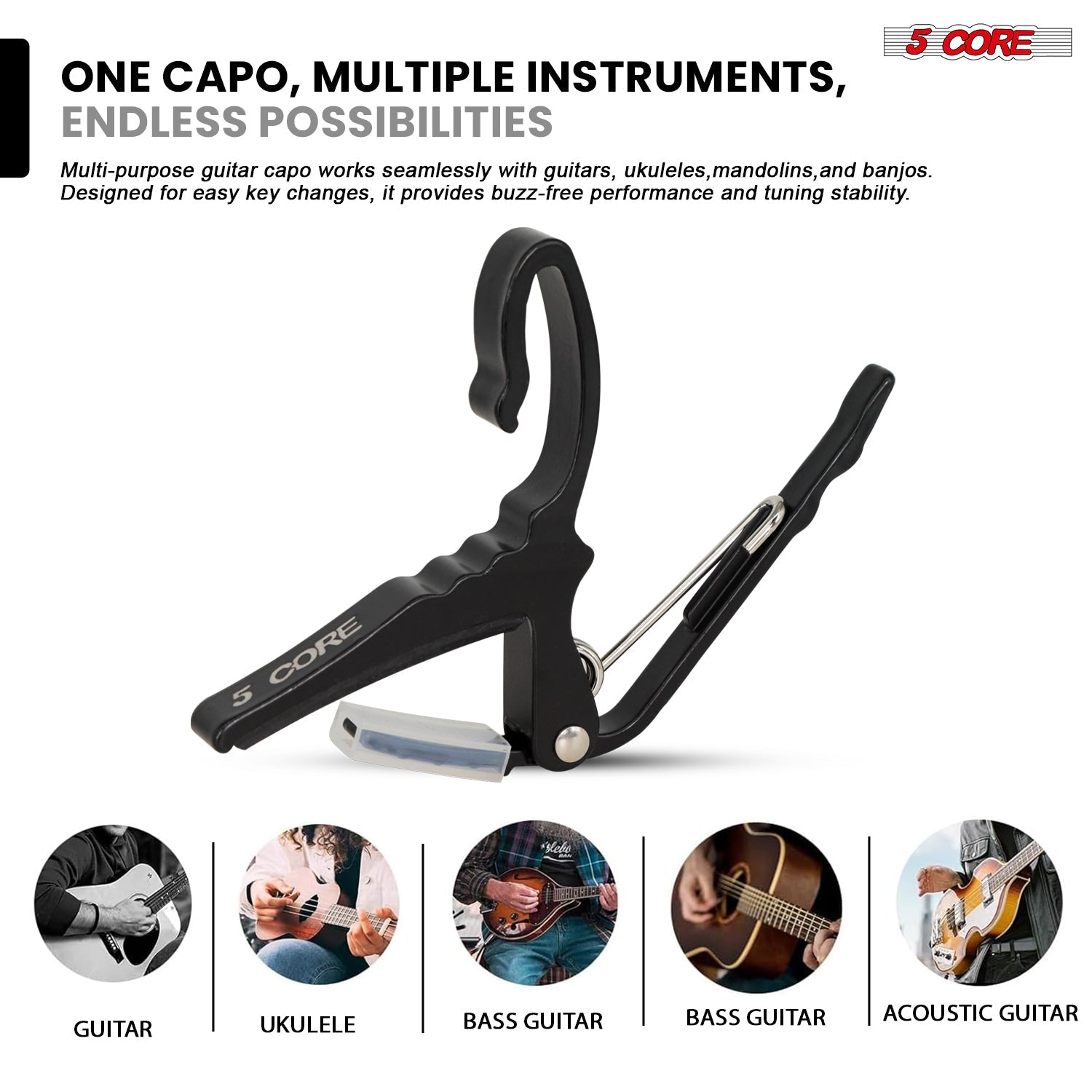 5Core Capo Acoustic Electric Guitar String Clip + 6Pcs Guitar Picks