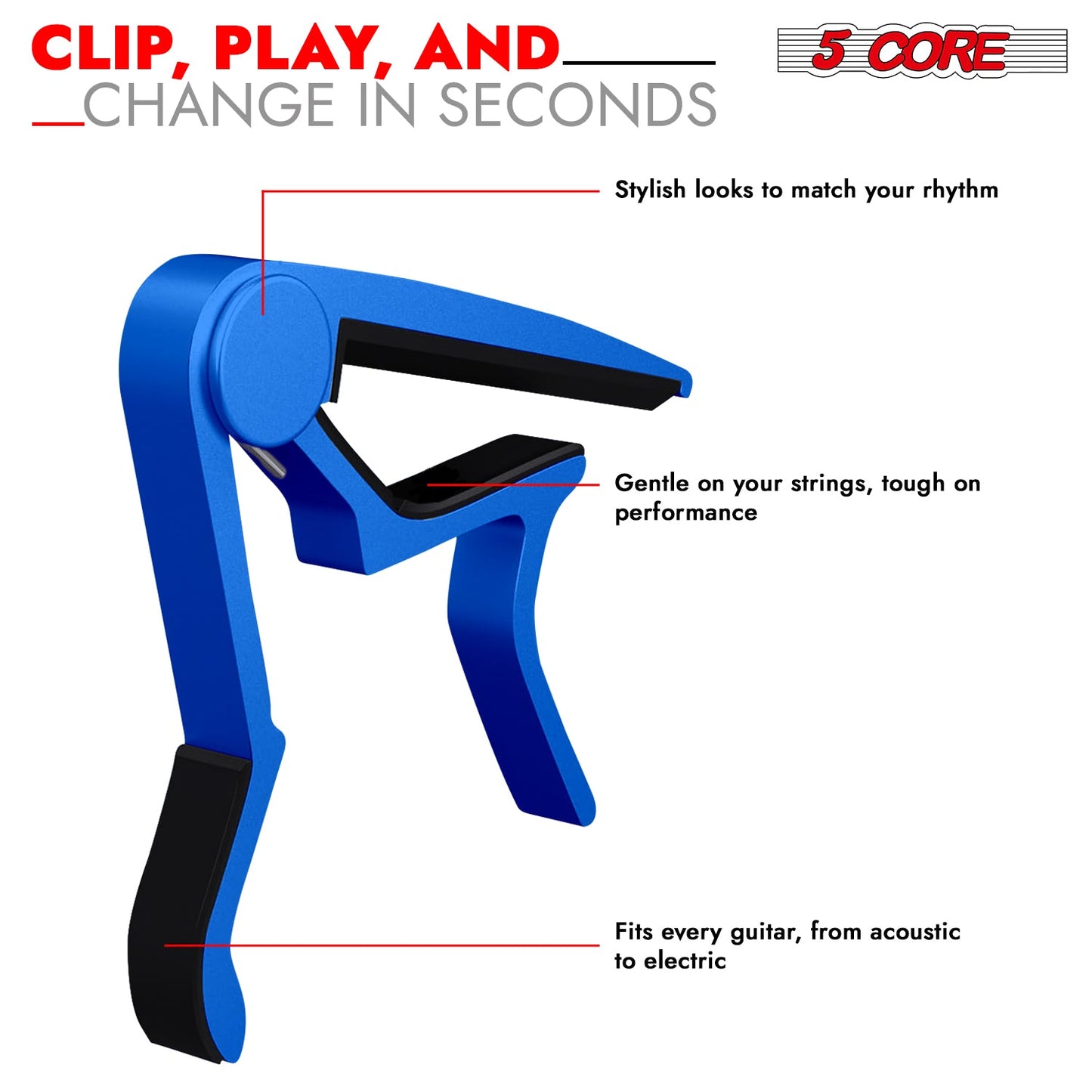 5Core Capo Acoustic Electric Guitar 6 String Kapo Clip For Banjo